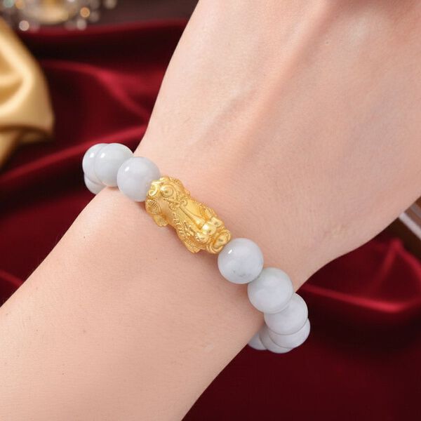 D'Joy Weiße Jade Armband Flexibles (18 - 19 cm) 925 Silber vergoldet ca. 150,00 ct. image number 2