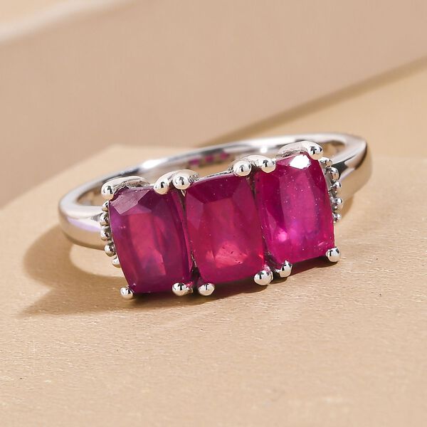 Afrikanischer Rubin und wei&szlig;er Diamant-Ring, 925 Silber platiniert  ca. 2,77 ct image number 2