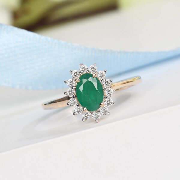 AAA Sambischer Smaragd und Zirkon Ring 375 Gold image number 2