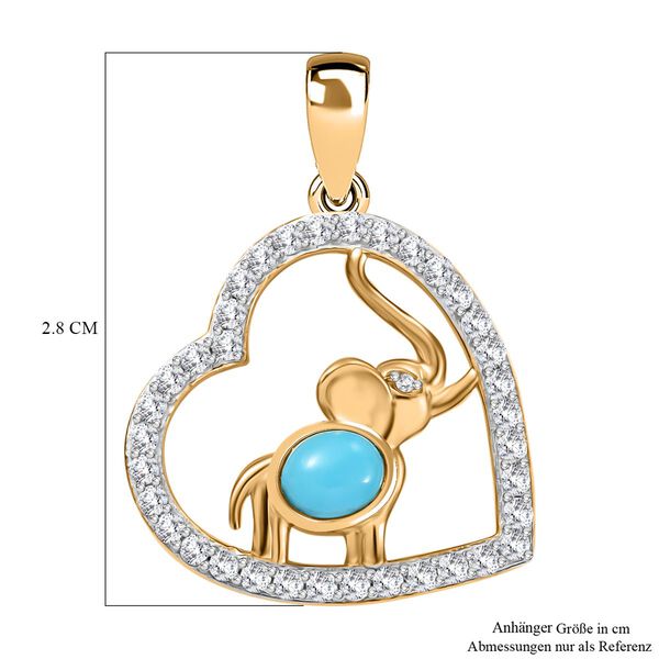 Sleeping Beauty Türkis, Weißer Zirkon Anhänger 925 Silber 750 Gelbgold Vermeil ca. 1.14 ct image number 6
