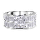 LUSTRO STELLA - 2er Set Weißer Zirkonia Ringe, 925 Silber rhodiniert, (Größe 20.00), ca. 5.04 ct