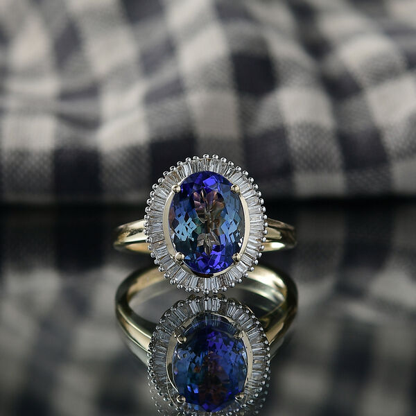 AAA Pfau Tansanit, Weißer Diamant Ring 585 Gold (Größe 17.00) (6-7 Werktage Lieferzeit) ca. 3.45 ct image number 2