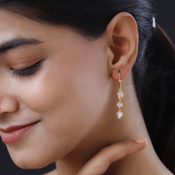 Nat&uuml;rliche, &auml;thiopische Welo Opal Ohrringe, 925 Silber vergoldet ca. 1,00 ct image number 3