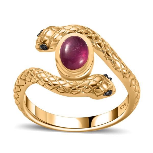 AA Afrikanischer Rubin (Fissure gefüllt), Schwarzer Spinell Ring 925 Silber 750 Gelbgold Vermeil (Größe 17.00) ca. 1,26 ct image number 4