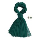 LA MAREY Signature - Seidenschal aus 100% Maulbeerseide mit Seidenbrokat-Ohrringen, 110x180 cm, Waldgrün