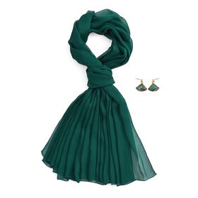 LA MAREY 2er-Set 110x180cm Seidenschal aus 100% Maulbeerseide mit Ohrringen, Dunkelgrün