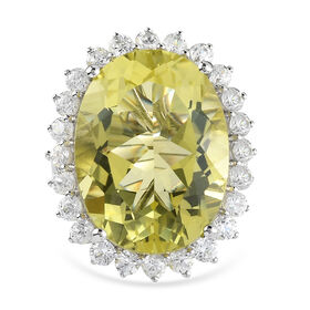 Ouro Verde-Quarz und Zirkon Ring 925 Silber platiniert