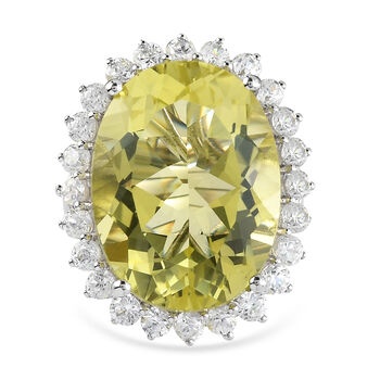 Ouro Verde-Quarz und Zirkon Ring 925 Silber platiniert (Gr&ouml;&szlig;e 16.00)