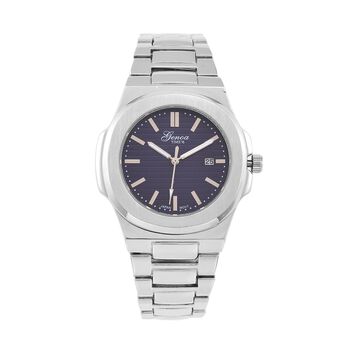 Genoa Time V2 - PC32 Japanisches Uhrwerk, Datumsanzeige, robustes Geh&auml;use in PNP-Stahloptik, blaues Zifferblatt mit hydraulischen Details, Edelstahlarmband