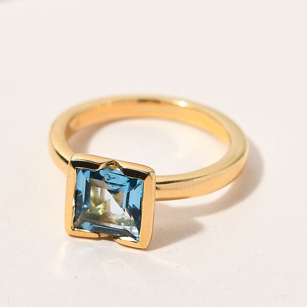 Schweizer Blautopas Solit&auml;r Ring 925 Silber vergoldet  ca. 2,10 ct image number 2