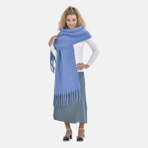 Oversized Damen Winterschal mit Fransen, Blau image number 0