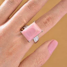 D'Joy Natürlicher Rosa Königsmuschel Perle, Moissanit Ring 925 Silber rhodiniert (Größe 18.00)