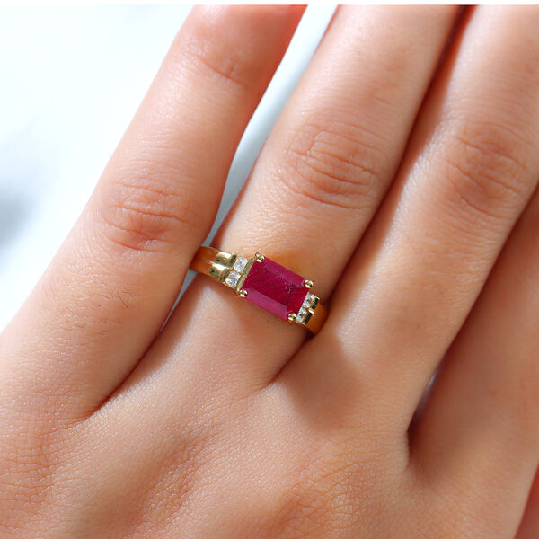 Afrikanischer Rubin (Fissure gefüllt) und Zirkon Ring 925 Silber vergoldet image number 3