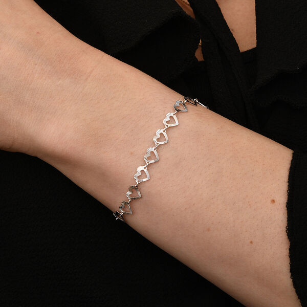 18cm Armband mit diamantgeschliffenen Herzmotiven, 925 Silber rhodiniert image number 1