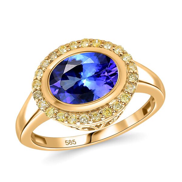 AAA Tansanit und nat&uuml;rlicher gelber Diamant Ring in 585 Gold - 2,17 ct. image number 3