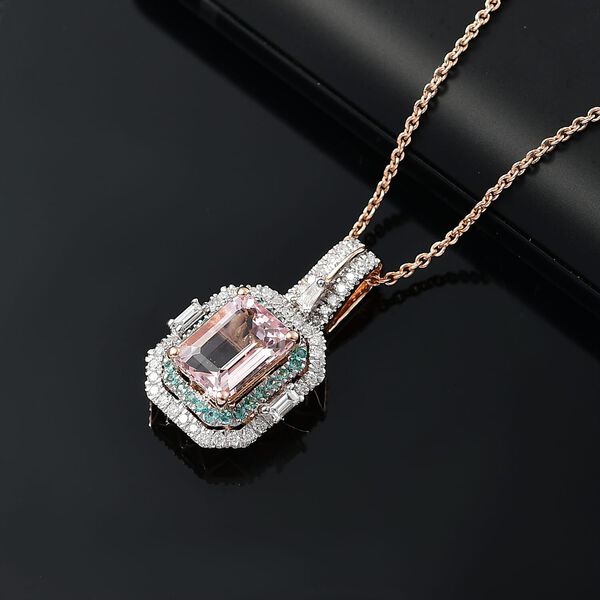 LUXORO zertifiziert und geprüft AAA Rosa Morganit, Paraiba Turmalin und Diamant Anhänger mit 45cm Kette in 585 Roségold - 1,78 ct. image number 1