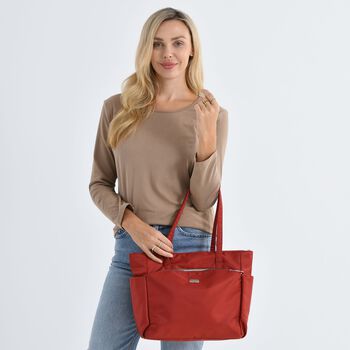 Signature Handtasche, edles Nylon Design mit 3 Rei&szlig;verschluss Taschen und 2 offenen Au&szlig;entaschen, 30x30x10cm, Burgunderrot