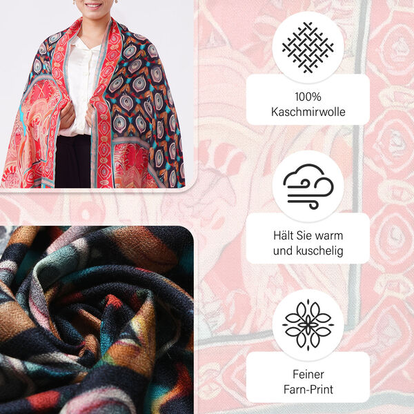 LA MAREY Schal aus 100% Premium-Kaschmir mit Digitaldruck, 70x200 cm, Schwarze Pfauenfeder image number 3