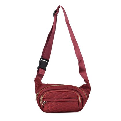 Multifunktionale RFID-gesch&uuml;tzte Nylon G&uuml;rteltasche mit Schnellverschluss, 36x4x13cm, Burgund