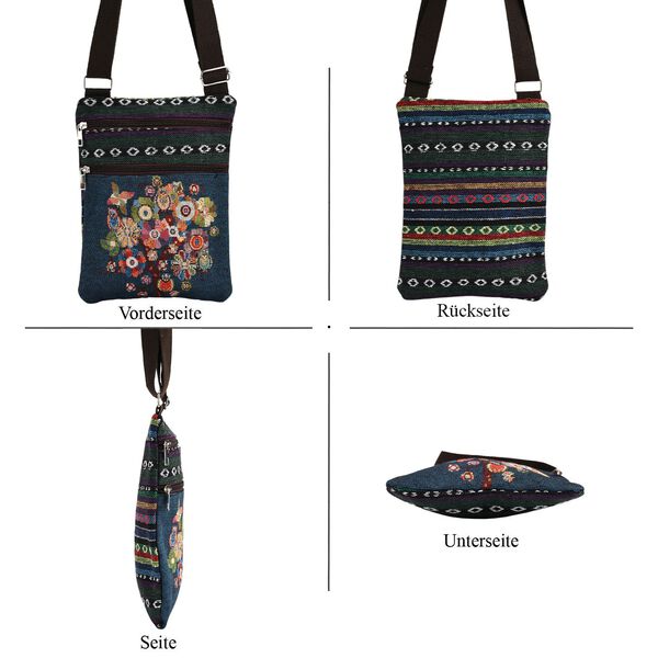Crossbody-Tasche mit Blumenmotiv, 3 Rei&szlig;verschlussf&auml;cher, verstellbarer Schultergurt (ca. 120 cm), 21x28 cm, Mehrfarbig image number 5