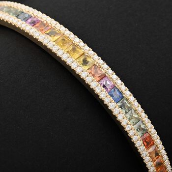 CLARTE Prima - AA Mehrfarbiger Saphir Armreif, ca. 18.5 cm, 925 Silber Gelbgold, ca. 5.40 ct