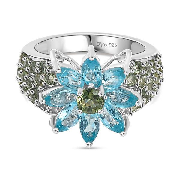 Djoy Betroka Blauer Apatit, Nat&uuml;rlicher gr&uuml;ner Apatit Ring 925 Silber rhodiniert (Gr&ouml;&szlig;e 18.00) ca. 3.84 ct