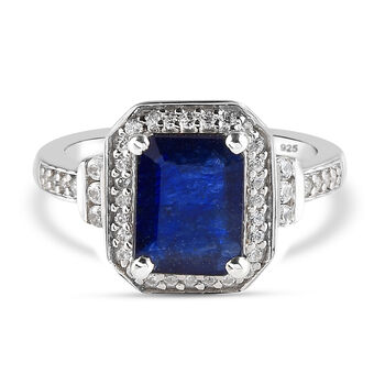 Masoala Saphir (Fissure gef&uuml;llt) und Zirkon Ring 925 Silber platiniert (Gr&ouml;&szlig;e 16.00) ca. 3,75 ct