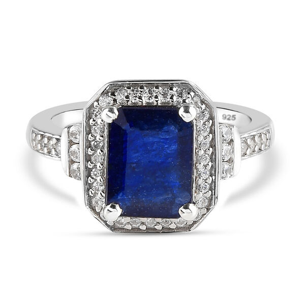 Masoala Saphir und Zirkon Halo Ring, 925 Silber platiniert, 3,75 ct.