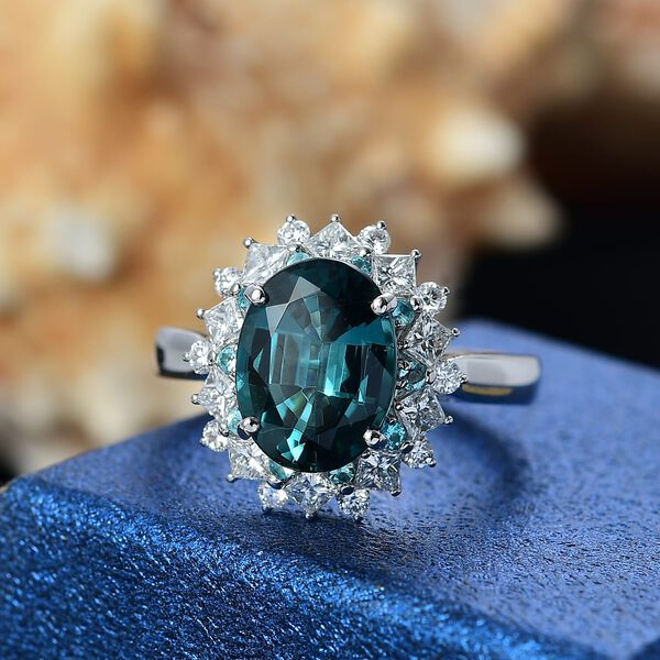 RHAPSODY zertifiziert und geprüft AAAA Pirineu Lagoon Tourmalin, Paraiba Turmalin und VS-EF Diamant Ring in 950 Platin - 6,08 ct. image number 1