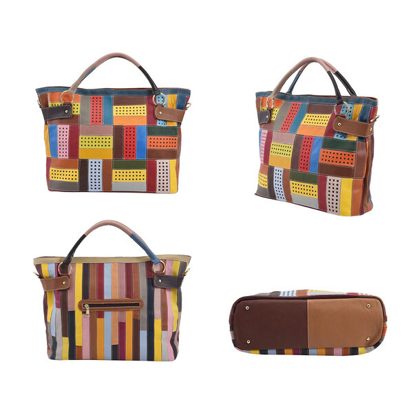 Chaos by Elsie: Patchwork Schultertasche aus 100% echtem Leder mit RFID Schutz, Gr&ouml;&szlig;e 43x15x32 cm, Mehrfarbig image number 4