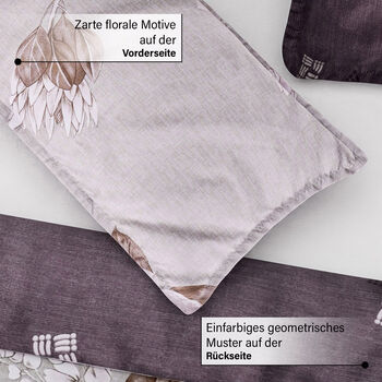 6-tlg. Bettw&auml;sche-Garnitur mit doppelseitigem Druck, Blumenmuster, beige