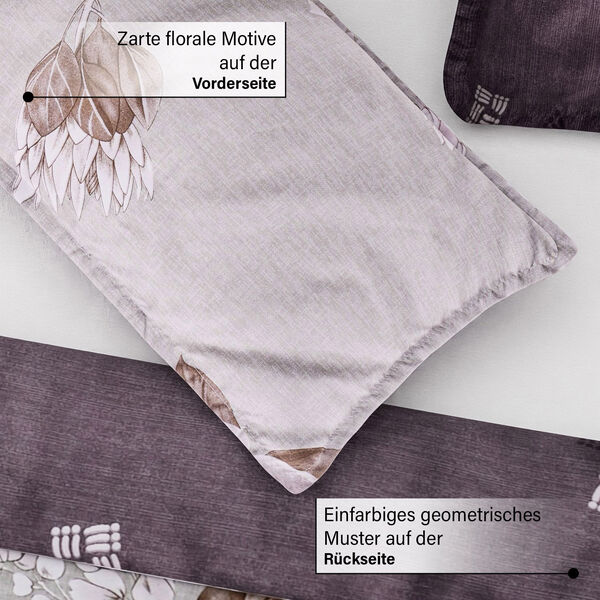 6-tlg. Bettw&auml;sche-Garnitur mit doppelseitigem Druck, Blumenmuster, beige image number 4