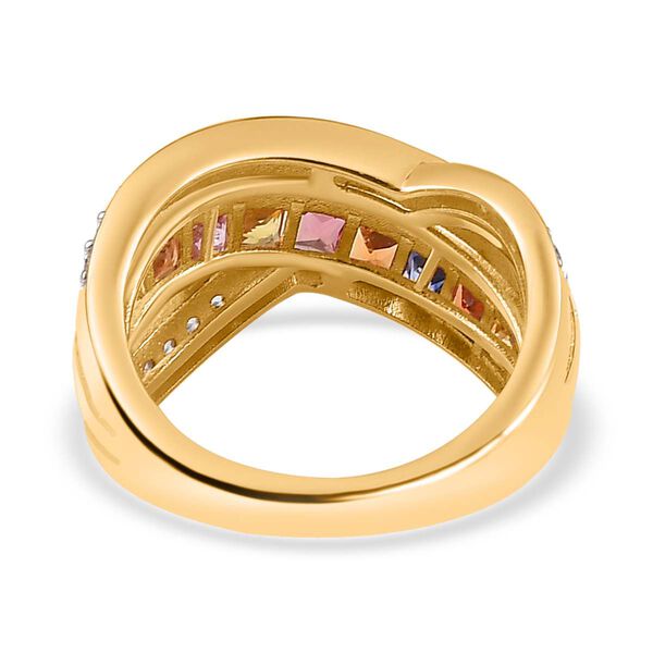 Mehrfarbiger Saphir, Weißer Zirkon Ring, 925 Silber Gelbgold Vermeil (Größe 18.00) ca. 2.12 ct image number 6