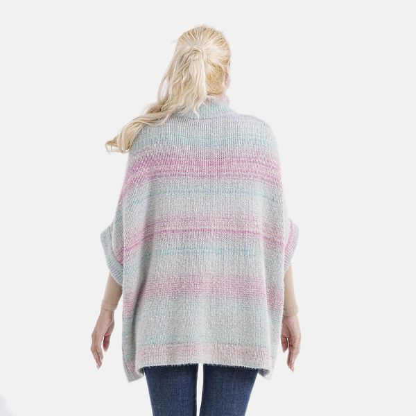 La Marey - Poncho mit Stehkragen und Taschen, Rosa Blau image number 1