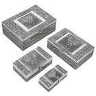 Satz von 4 handgefertigten Aluminiumboxen mit Elefant-Motiv, groß bis klein 24x17x9 bis 13x6.5x3 cm, Elefant