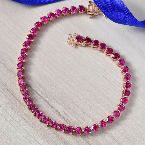 AAA Lab Grown Rosa Saphir Armband ca. 20 cm 925 Silber 750 Roségold Vermeil ca. 15.18 ct image number 1