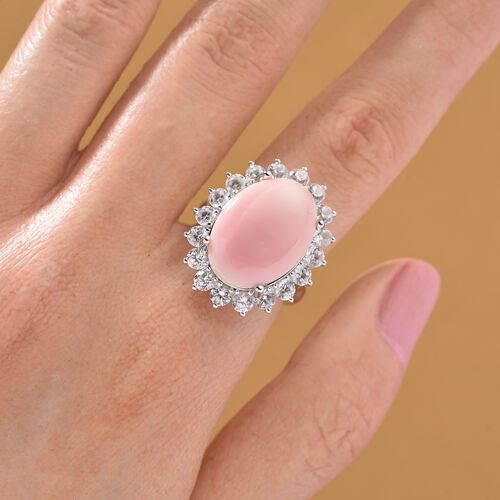 D'Joy Natürlicher Rosa Königsmuschel Perle, Weißer Zirkon Ring 925 Silber rhodiniert (Größe 18.00) ca. 11,98 ct image number 1