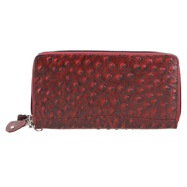 Echtleder Brieftasche mit Strau&szlig;enpr&auml;gung, rot image number 4