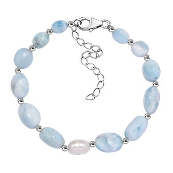 limitierte Auflage - AA Larimar, Perle Armband ca. 19 cm 925 Silber rhodiniert