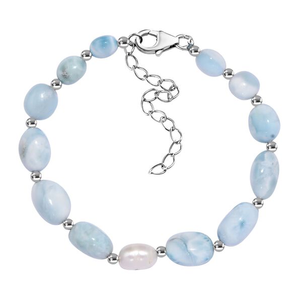 limitierte Auflage - AA Larimar, Perle Armband ca. 19 cm 925 Silber rhodiniert