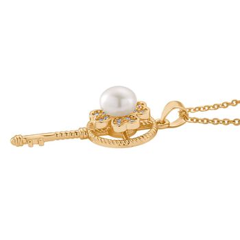 Wei&szlig;e S&uuml;&szlig;wasser Perle (5-7 mm), Wei&szlig;er Zirkonia Schmuckset ca. 50 cm Nickelfreies Messing, Reines Kupfer vergoldet