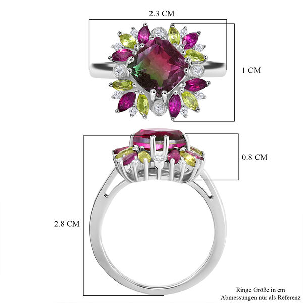 D'Joy Wassermelonen Triplett Quarz, Rhodolith Granat, Peridot und Zirkon Ring - 4,10 ct. image number 7