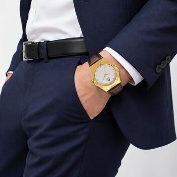 WILLIAM HUNT - Lab Grown Diamant Schweizer Uhrwerk, Uhren 21.5 cm 316L Edelstahl IP-Gelbbeschichtung