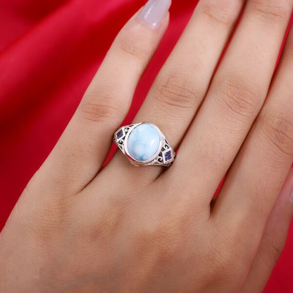 Larimar und Tansanit Solit&auml;r Ring 925 Silber Platin-&Uuml;berzug image number 3