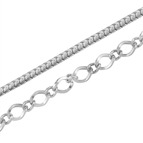 Gliederketten- und Herringbone-Design Halsketten-Set, Edelstahl, ca. 50 cm, silberfarben image number 8