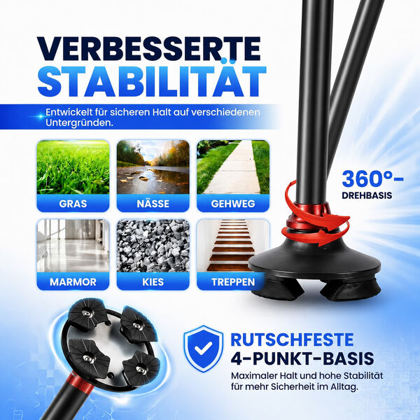 LIVMORE Smart Gehstock, klappbar, 85-97cm, LED Licht, SOS Alarm, Schwarz image number 7