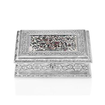 Handgefertigte, oxidierte Schmuckbox mit Edelsteinmalerei, Lebensbaum-Design,  20x15x6,36 cm