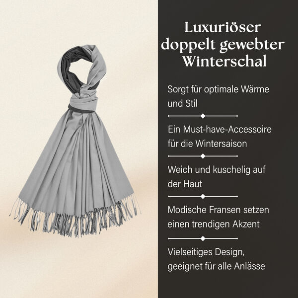 Luxuri&ouml;ser Winterschal mit Fransen, Hellgrau/Dunkelgrau image number 2