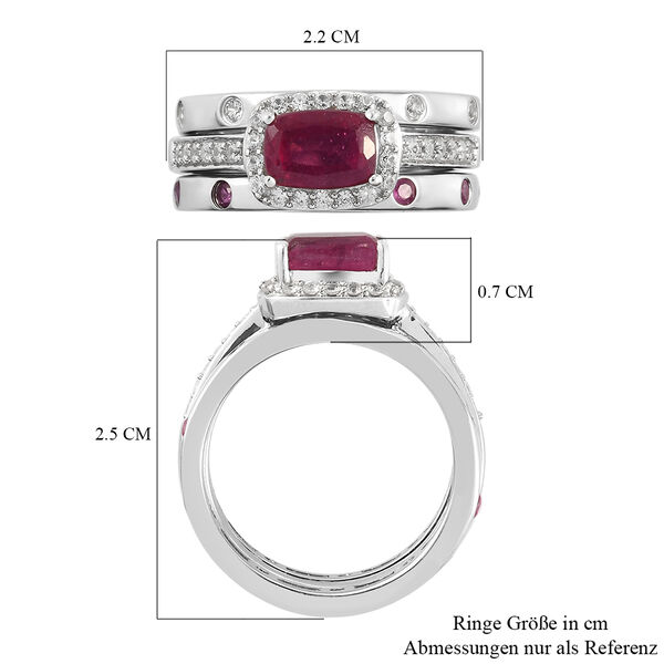 3er-Set - afrikanischer Rubin und Zirkon-Ring in Silber image number 7