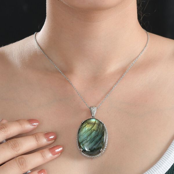 Labradorit Anh&auml;nger mit 50cm Kette - 72,85 ct. image number 4